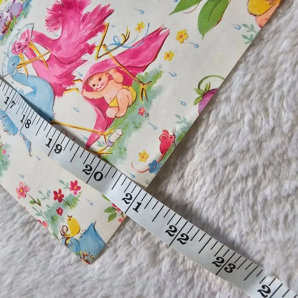 Vintage 1960s Norcross Gift Wrap Paper Baby Shower Stork Express Flowers MCM